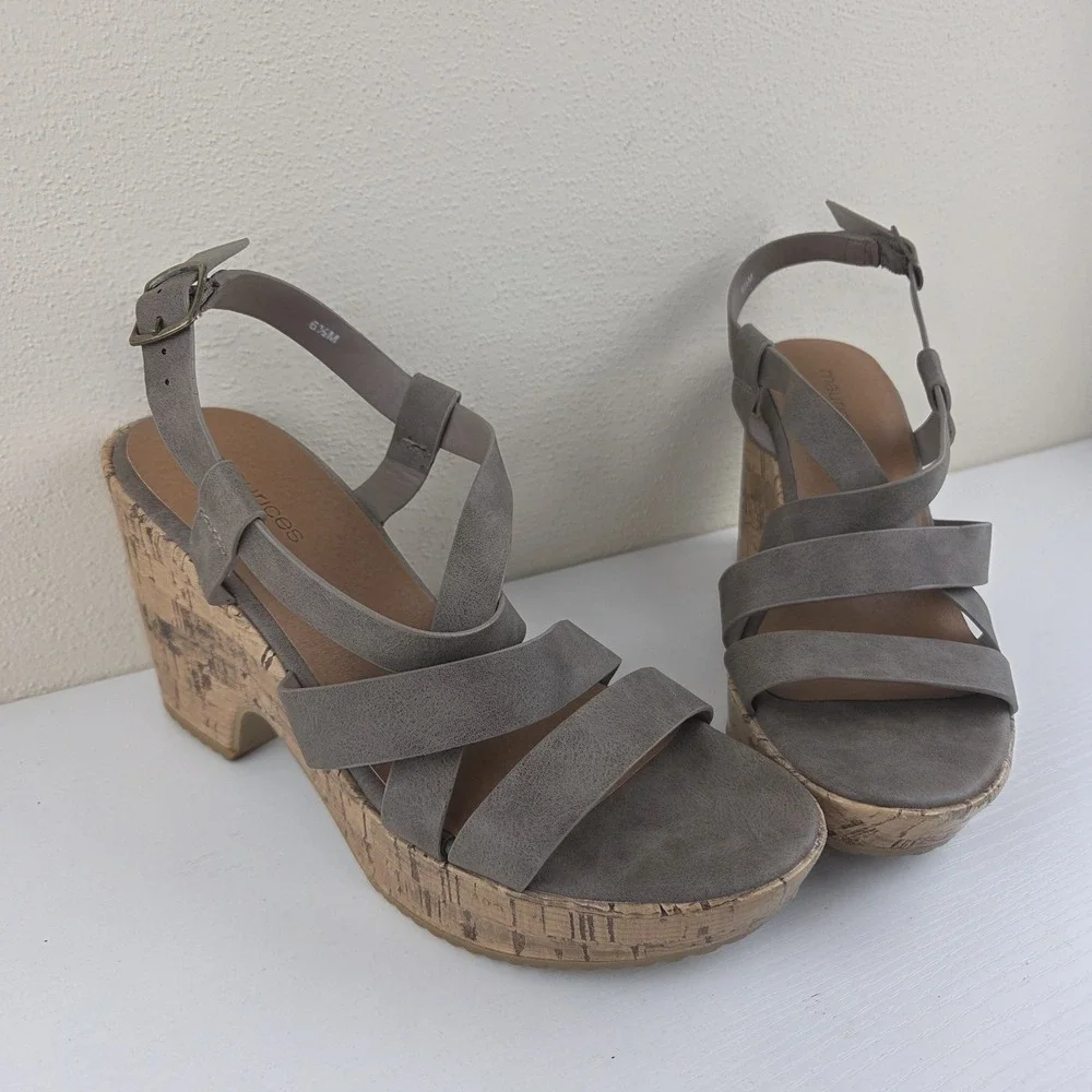 Maurices Hope Cork Strappy Wedge Gray High Heels Women's Size 6.5 M - Picture 2 of 15